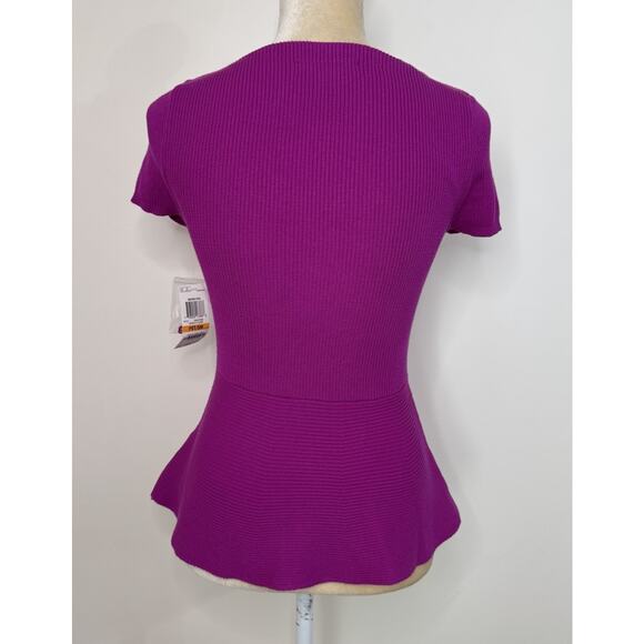 NWT INC International Concept Knit Ribbed Peplum Top Petite Size S Pink Stretch - Picture 7 of 12